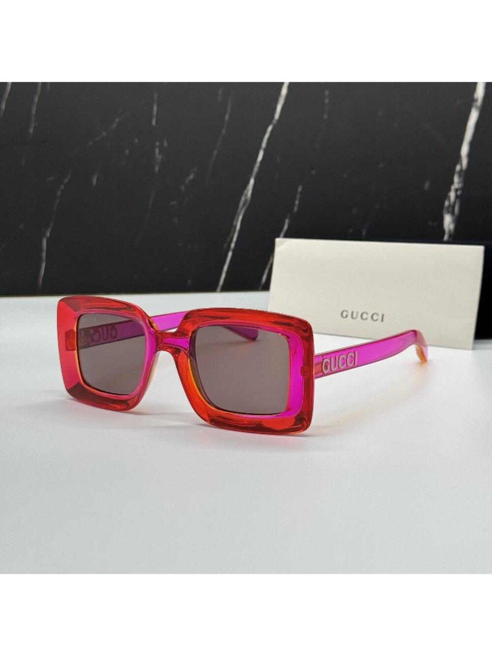 New Gucci GG1718S 004 Pink Gray Square Women Sunglasses